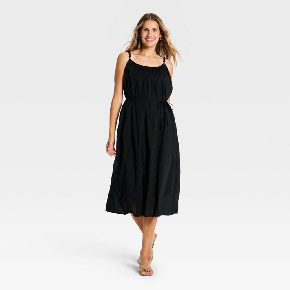 Open Box - A New Day - Women's Beaded Tie-Waist Maxi Dress - A New Day Bl Black